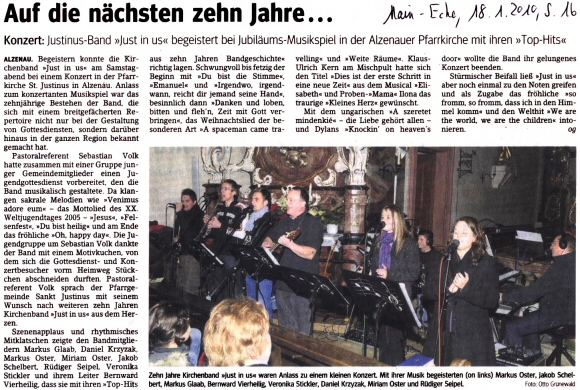 10 Jahre Just In Us Bericht Main-Echo vom 18.01.2010